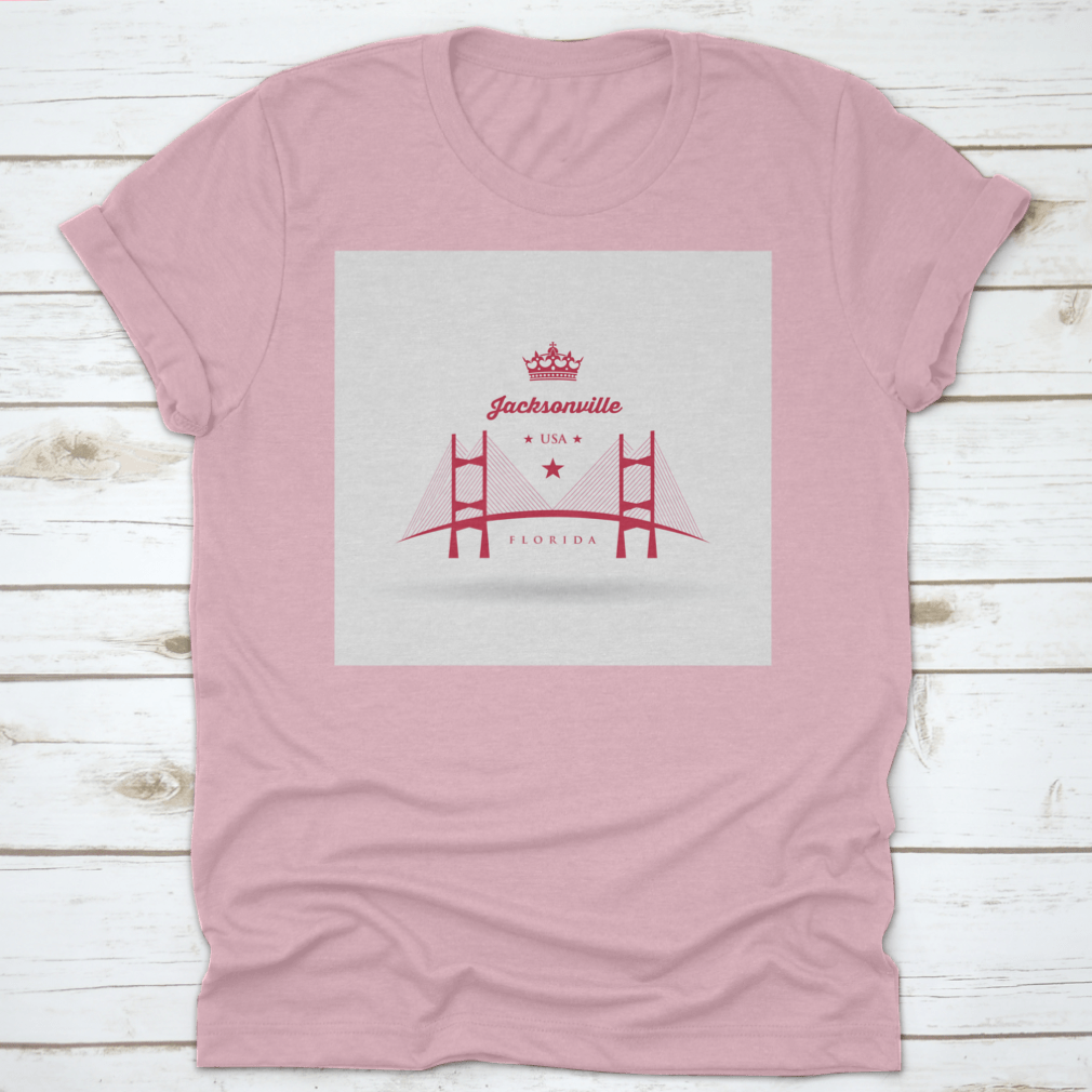 A stylish t-shirt featuring the Dames Point Bridge design, showcasing its iconic structure over the St. Johns River in Jacksonville.