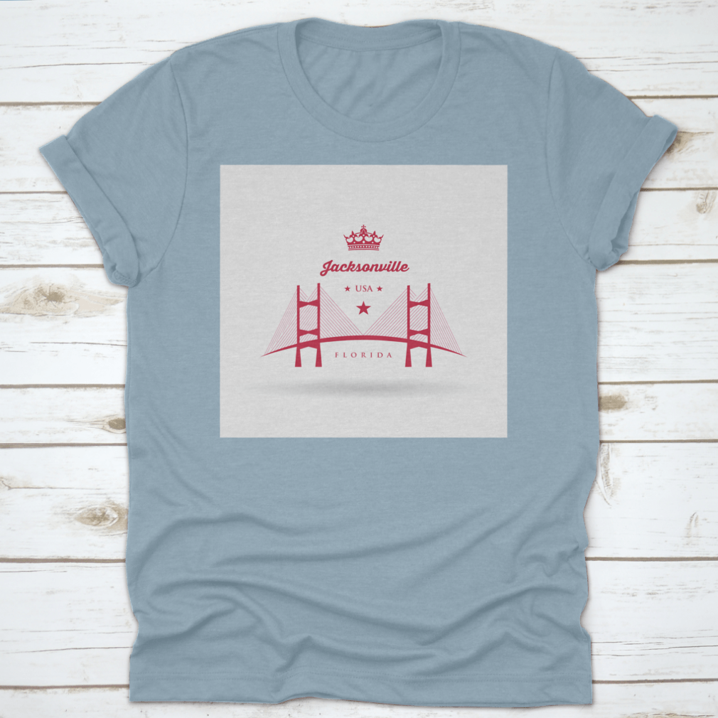 A stylish t-shirt featuring the Dames Point Bridge design, showcasing its iconic structure over the St. Johns River in Jacksonville.