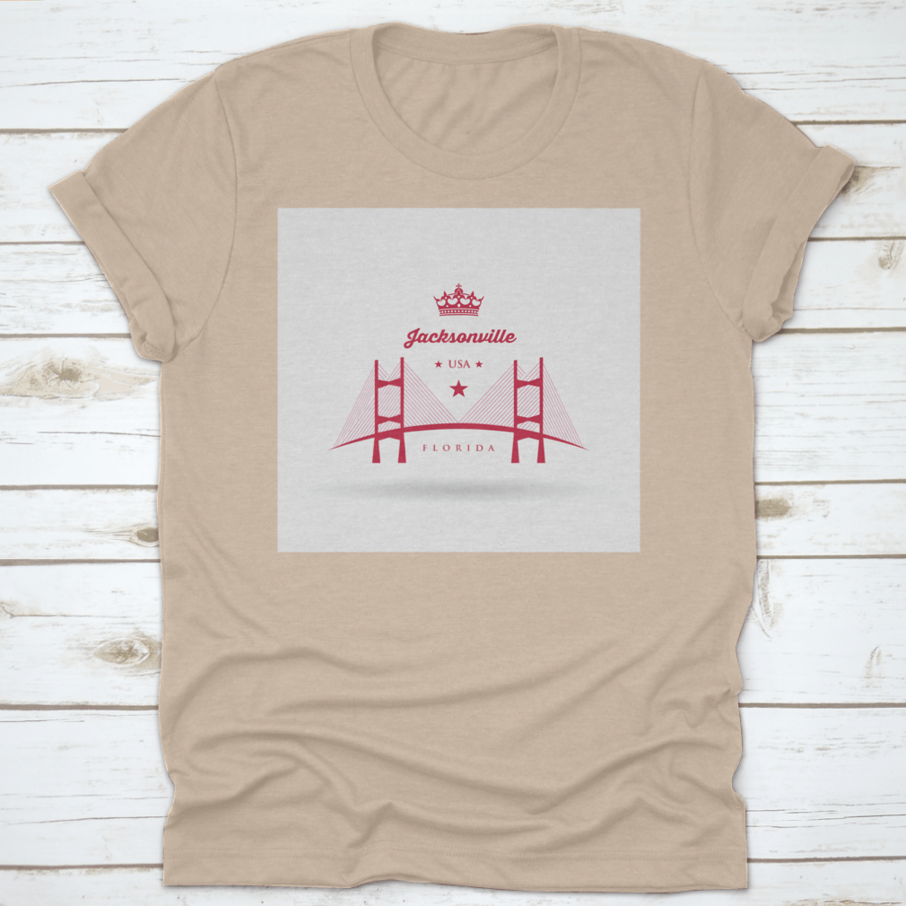 A stylish t-shirt featuring the Dames Point Bridge design, showcasing its iconic structure over the St. Johns River in Jacksonville.