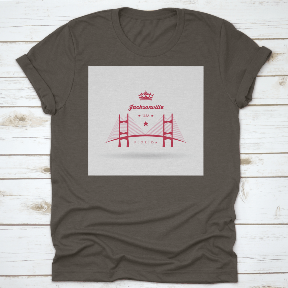 A stylish t-shirt featuring the Dames Point Bridge design, showcasing its iconic structure over the St. Johns River in Jacksonville.