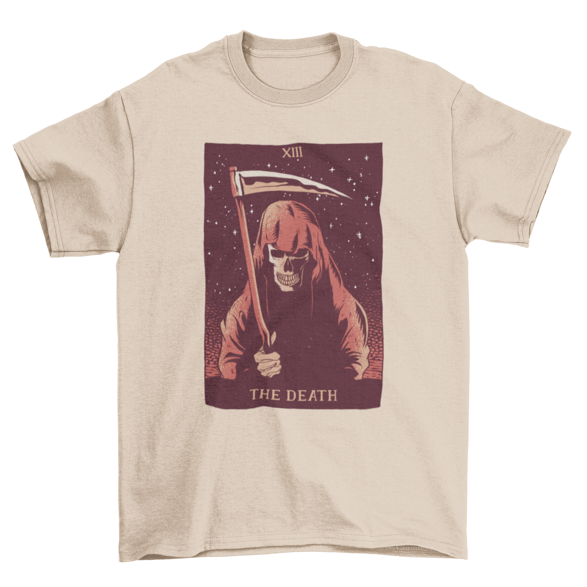 Astrology-themed t-shirt featuring an illustration of 'The Death' tarot card, showcasing intricate designs and vibrant colors.