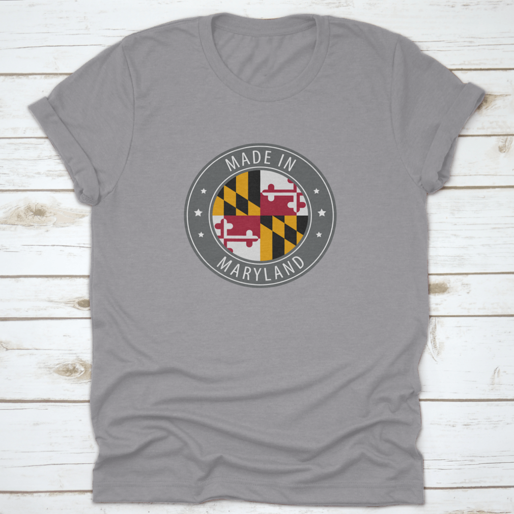 Round stamp design featuring the Maryland State Flag, showcasing vibrant colors and intricate details.