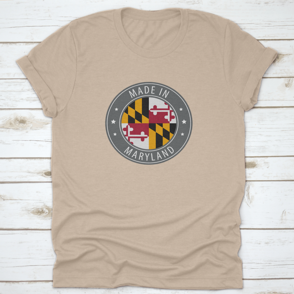 Round stamp design featuring the Maryland State Flag, showcasing vibrant colors and intricate details.