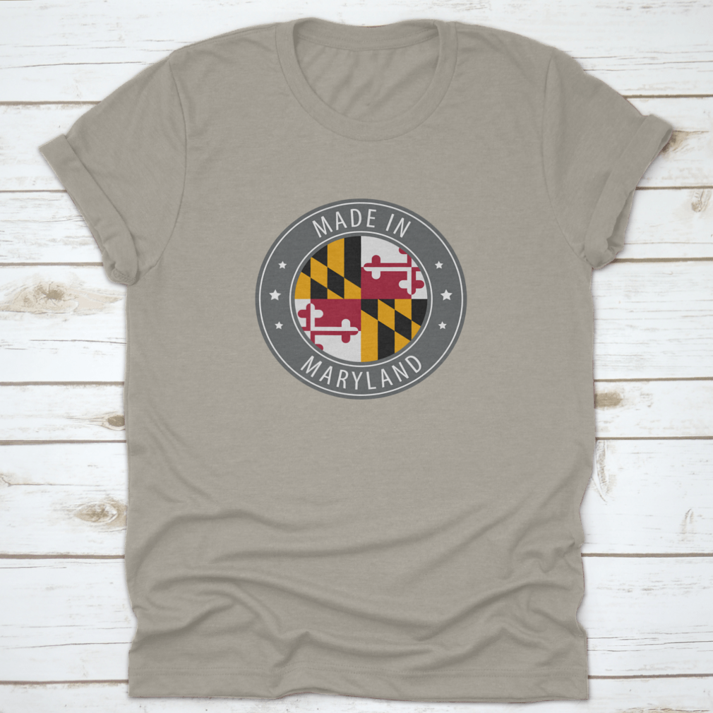 Round stamp design featuring the Maryland State Flag, showcasing vibrant colors and intricate details.