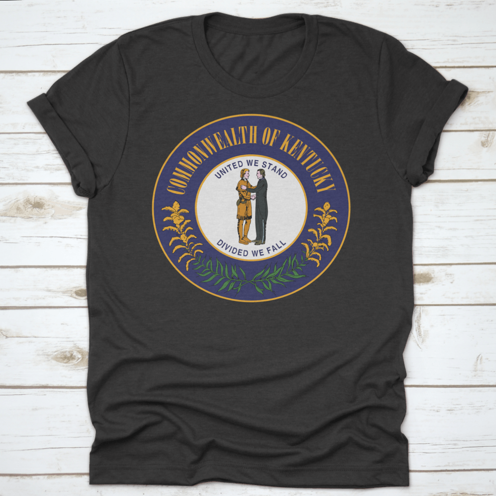 A comfortable t-shirt featuring the Great Seal of the State of Kentucky and its state motto, made from high-quality cotton.