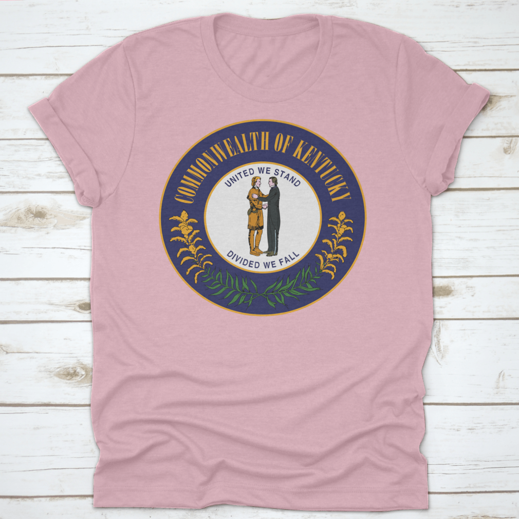 A comfortable t-shirt featuring the Great Seal of the State of Kentucky and its state motto, made from high-quality cotton.