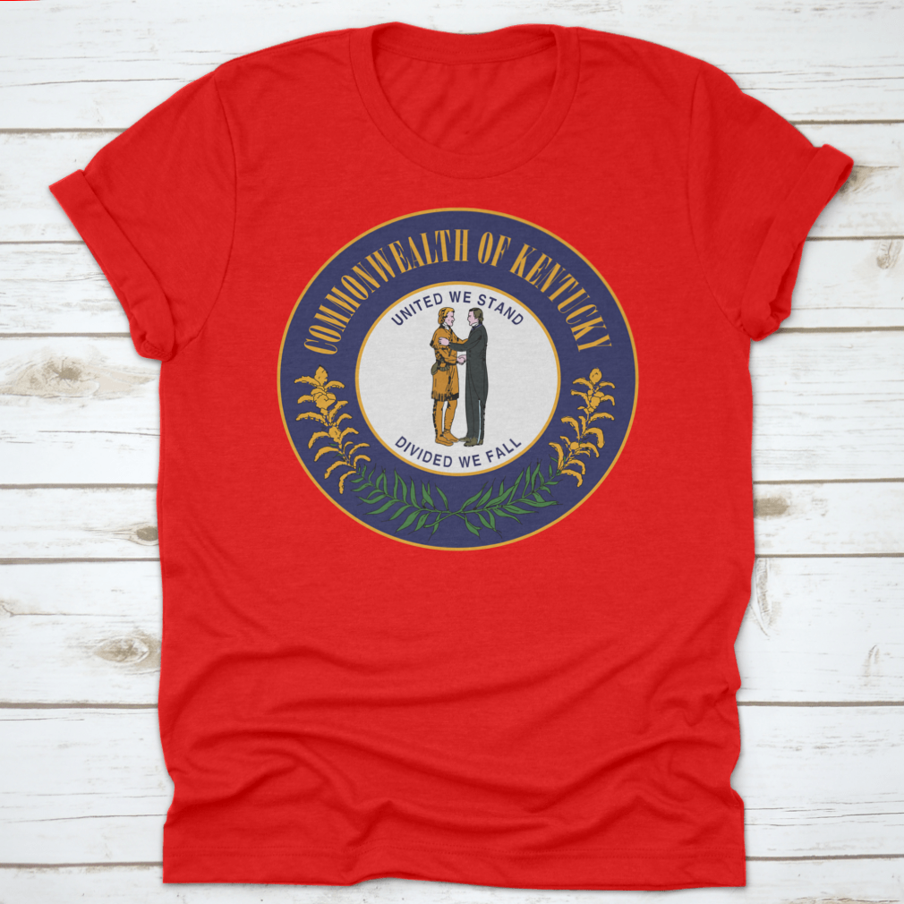 A comfortable t-shirt featuring the Great Seal of the State of Kentucky and its state motto, made from high-quality cotton.