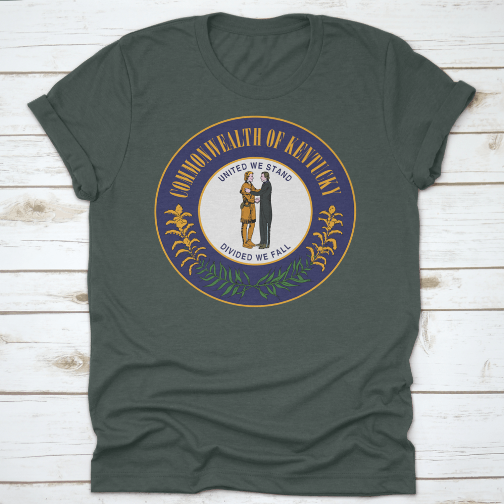 A comfortable t-shirt featuring the Great Seal of the State of Kentucky and its state motto, made from high-quality cotton.