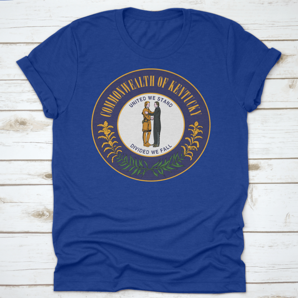 A comfortable t-shirt featuring the Great Seal of the State of Kentucky and its state motto, made from high-quality cotton.