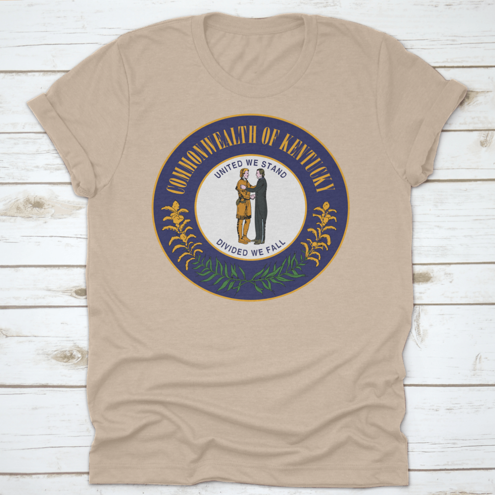 A comfortable t-shirt featuring the Great Seal of the State of Kentucky and its state motto, made from high-quality cotton.