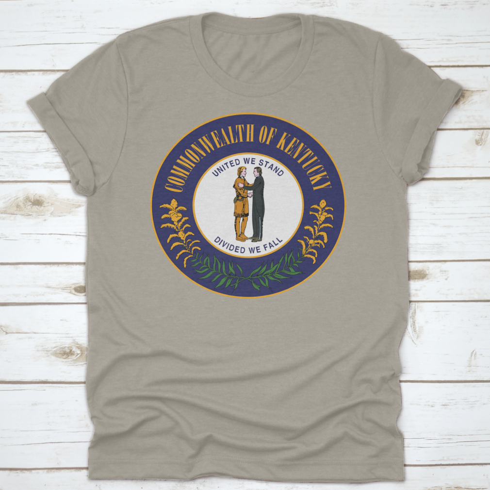 A comfortable t-shirt featuring the Great Seal of the State of Kentucky and its state motto, made from high-quality cotton.