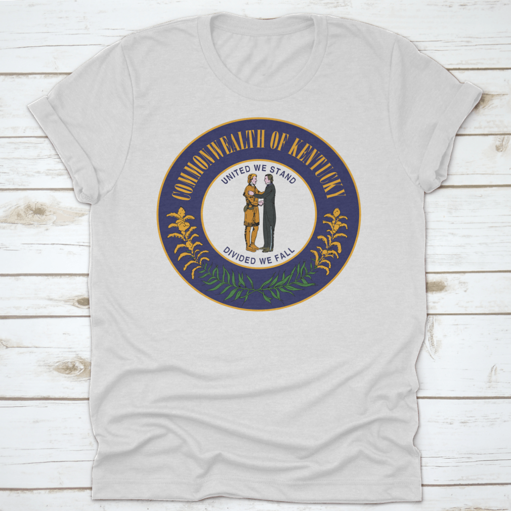 A comfortable t-shirt featuring the Great Seal of the State of Kentucky and its state motto, made from high-quality cotton.