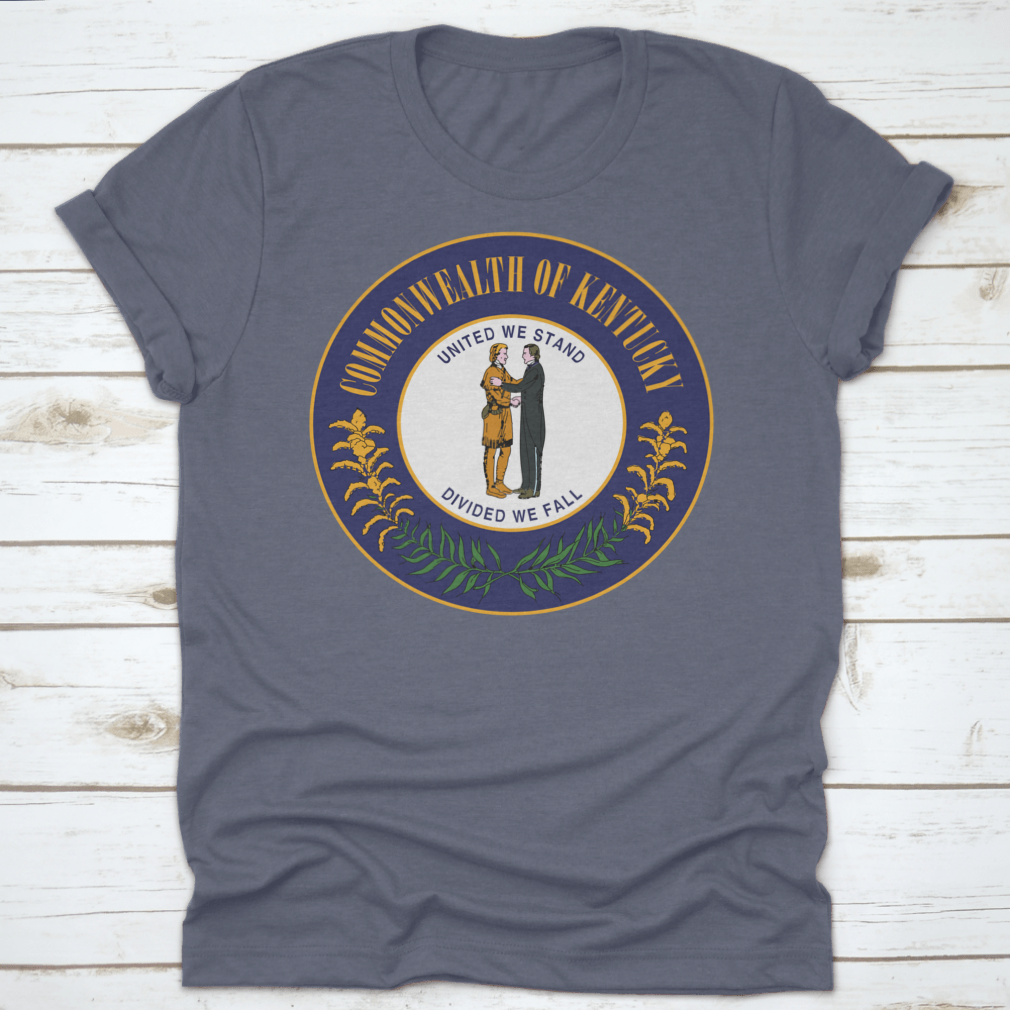 A comfortable t-shirt featuring the Great Seal of the State of Kentucky and its state motto, made from high-quality cotton.