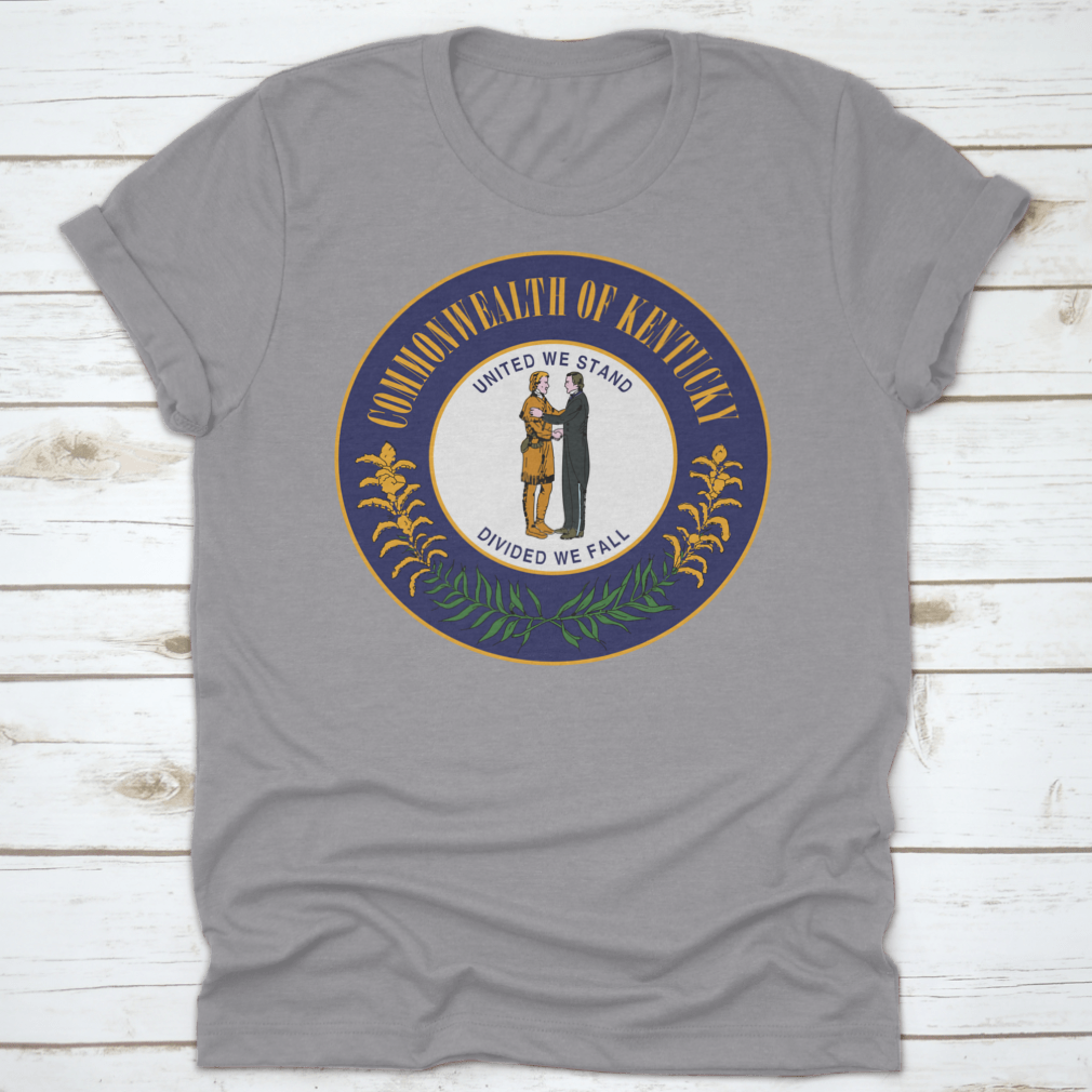 A comfortable t-shirt featuring the Great Seal of the State of Kentucky and its state motto, made from high-quality cotton.