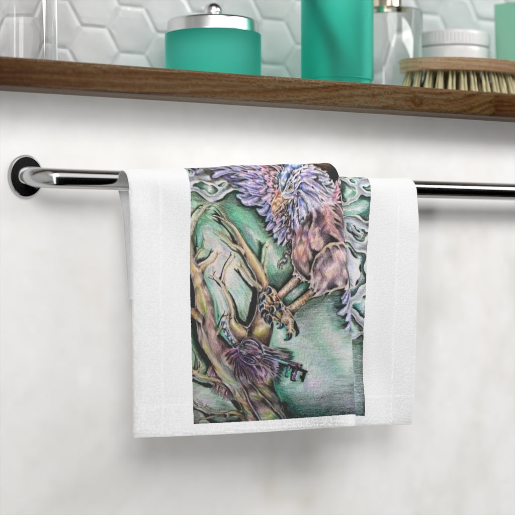 Customizable Key Face Towel with polyester front and cotton back, ideal for personal designs.