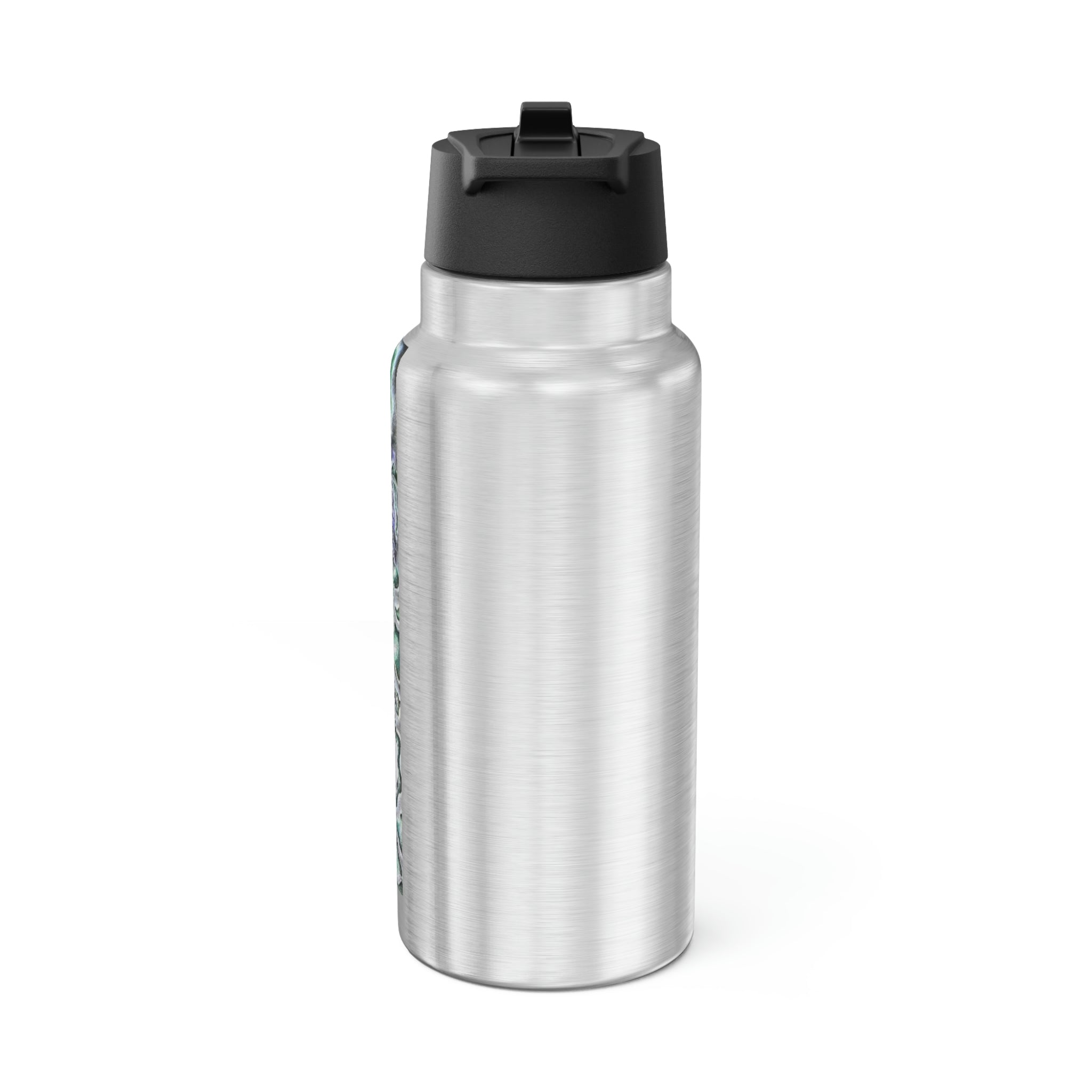 Key Gator Tumbler in stainless steel with a black cap and plastic straw, showcasing a sleek design and customizable surface.