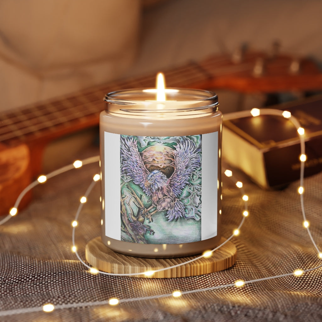 The Key Scented Candle in a glass container, featuring a permanent adhesive label, showcasing its soothing Cinnamon Stick and Vanilla fragrances.