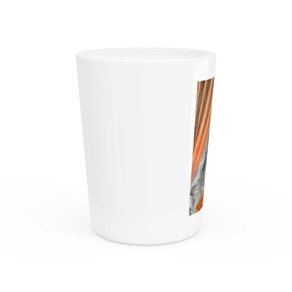 A personalized ceramic shot glass with a customizable design, featuring a white or black interior, perfect for gatherings and gifts.