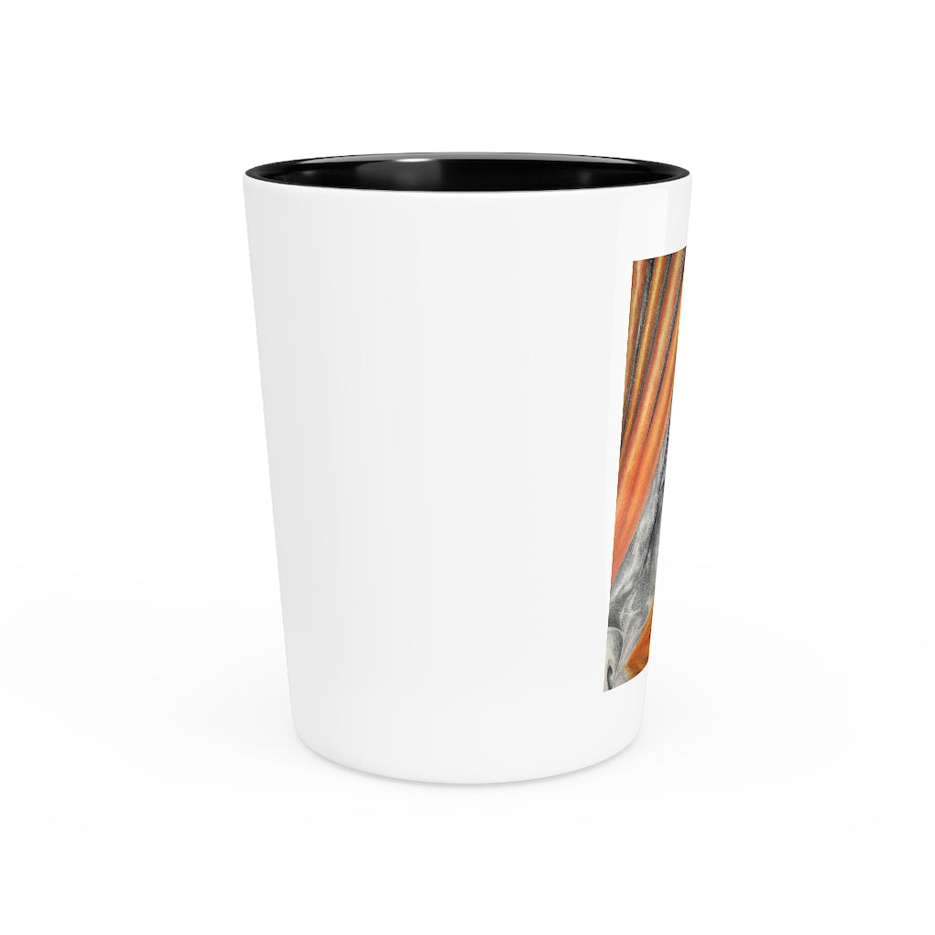 A personalized ceramic shot glass with a customizable design, featuring a white or black interior, perfect for gatherings and gifts.