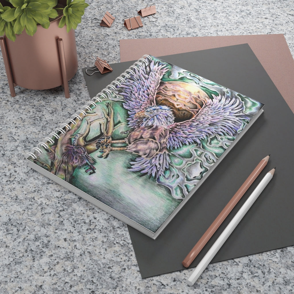 The Key Spiral Notebook with customizable covers and wide-ruled pages, featuring a semi-gloss laminated finish for durability.