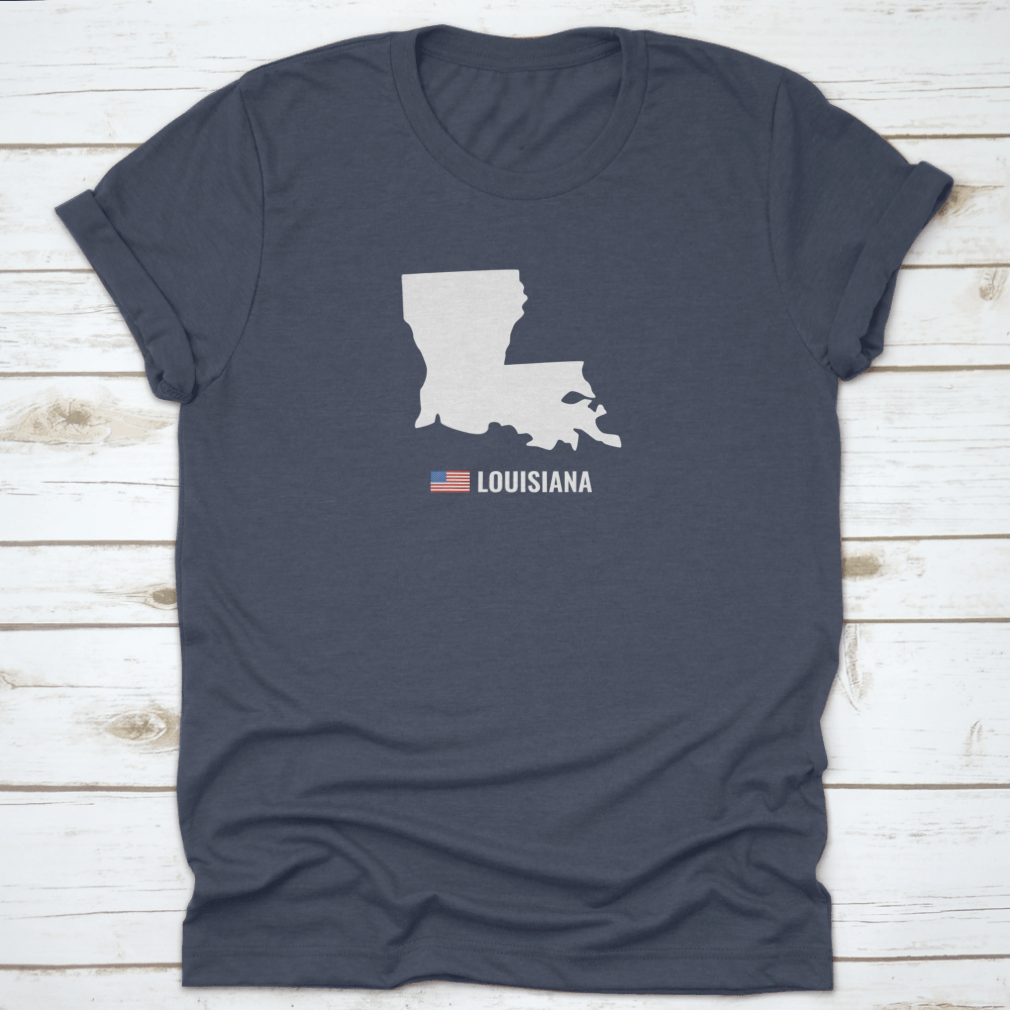 Map of Louisiana USA featuring the American Flag, showcasing vibrant colors and detailed design on a cotton fabric.