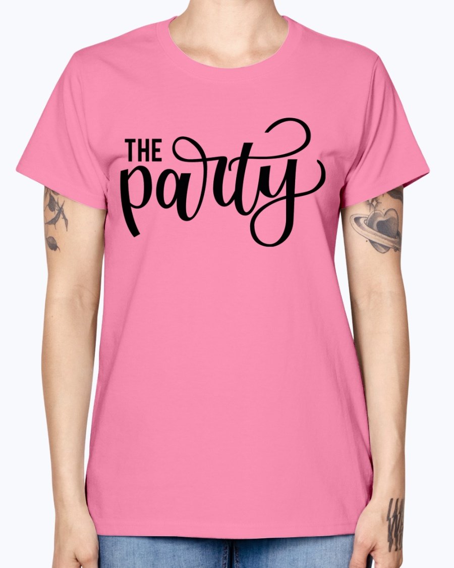 The Party Bridal and Wedding Missy T-Shirt in various colors, showcasing its feminine scoop neck and cap sleeves.