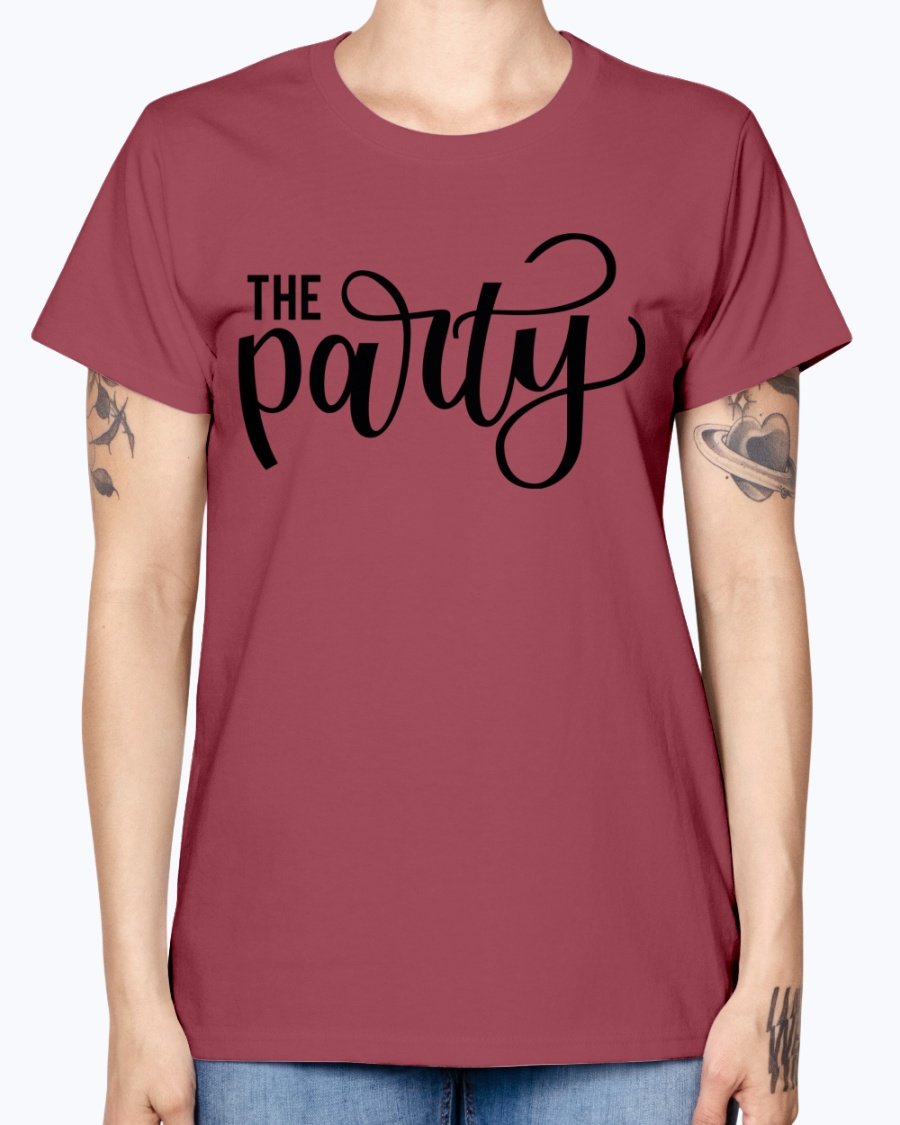 The Party Bridal and Wedding Missy T-Shirt in various colors, showcasing its feminine scoop neck and cap sleeves.