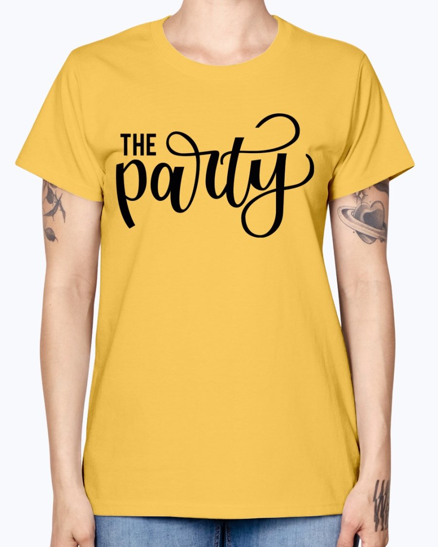 The Party Bridal and Wedding Missy T-Shirt in various colors, showcasing its feminine scoop neck and cap sleeves.