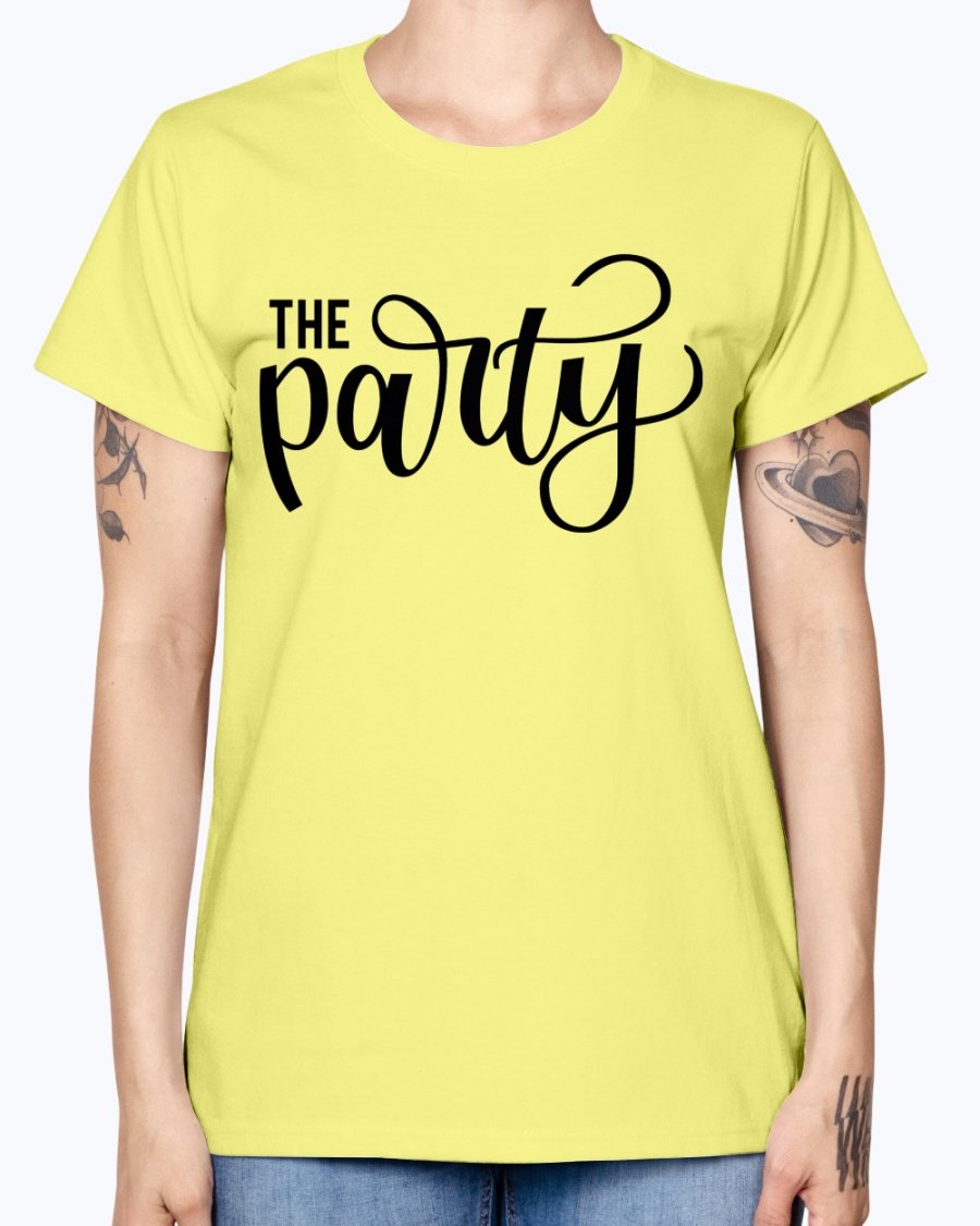 The Party Bridal and Wedding Missy T-Shirt in various colors, showcasing its feminine scoop neck and cap sleeves.