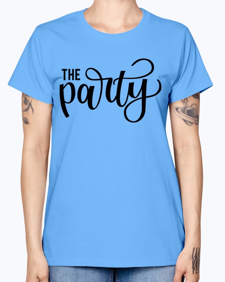 The Party Bridal and Wedding Missy T-Shirt in various colors, showcasing its feminine scoop neck and cap sleeves.