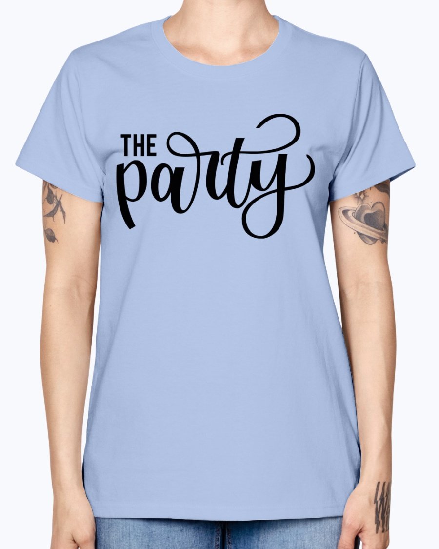 The Party Bridal and Wedding Missy T-Shirt in various colors, showcasing its feminine scoop neck and cap sleeves.