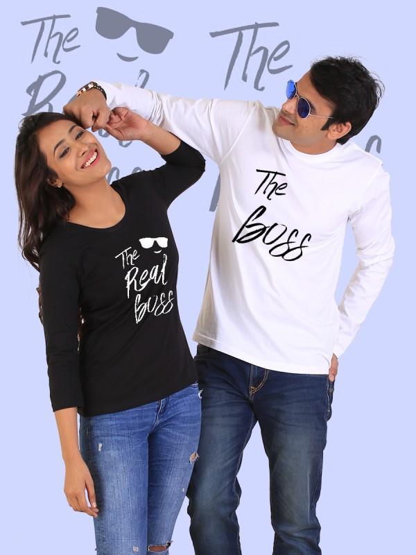 The Real Boss Couple Full Sleeves t-shirt in soft cotton, featuring unique artistic designs and full sleeves for comfort.