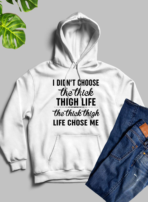 The Thick Thigh Life Hoodie featuring a cozy fleece blend, adjustable hood, and stylish design by top artists.