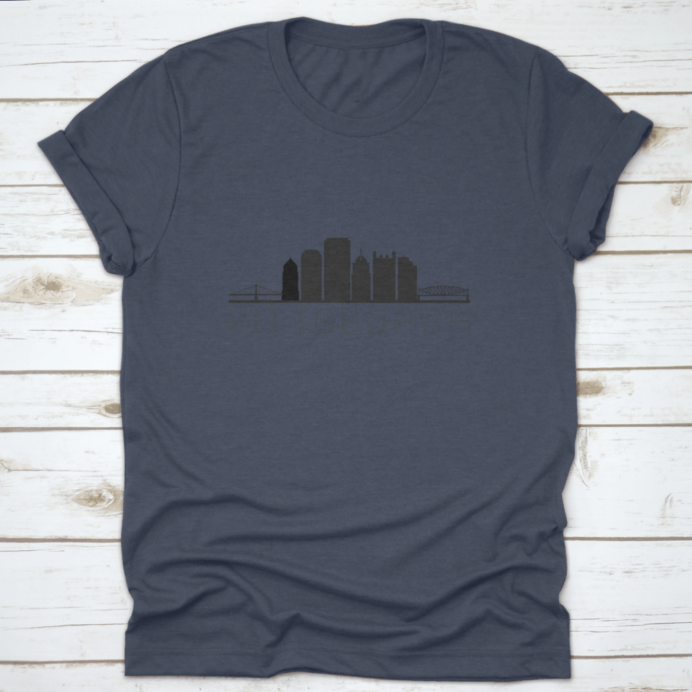 A stylish t-shirt featuring a skyline silhouette of a city, showcasing iconic landmarks in a modern design.