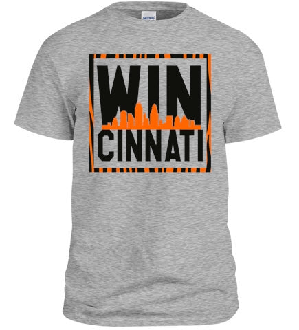 The WINcinnati Skyline Shirt featuring a vibrant Cincinnati skyline design on a comfortable fabric.