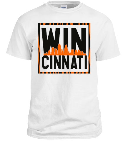 The WINcinnati Skyline Shirt featuring a vibrant Cincinnati skyline design on a comfortable fabric.