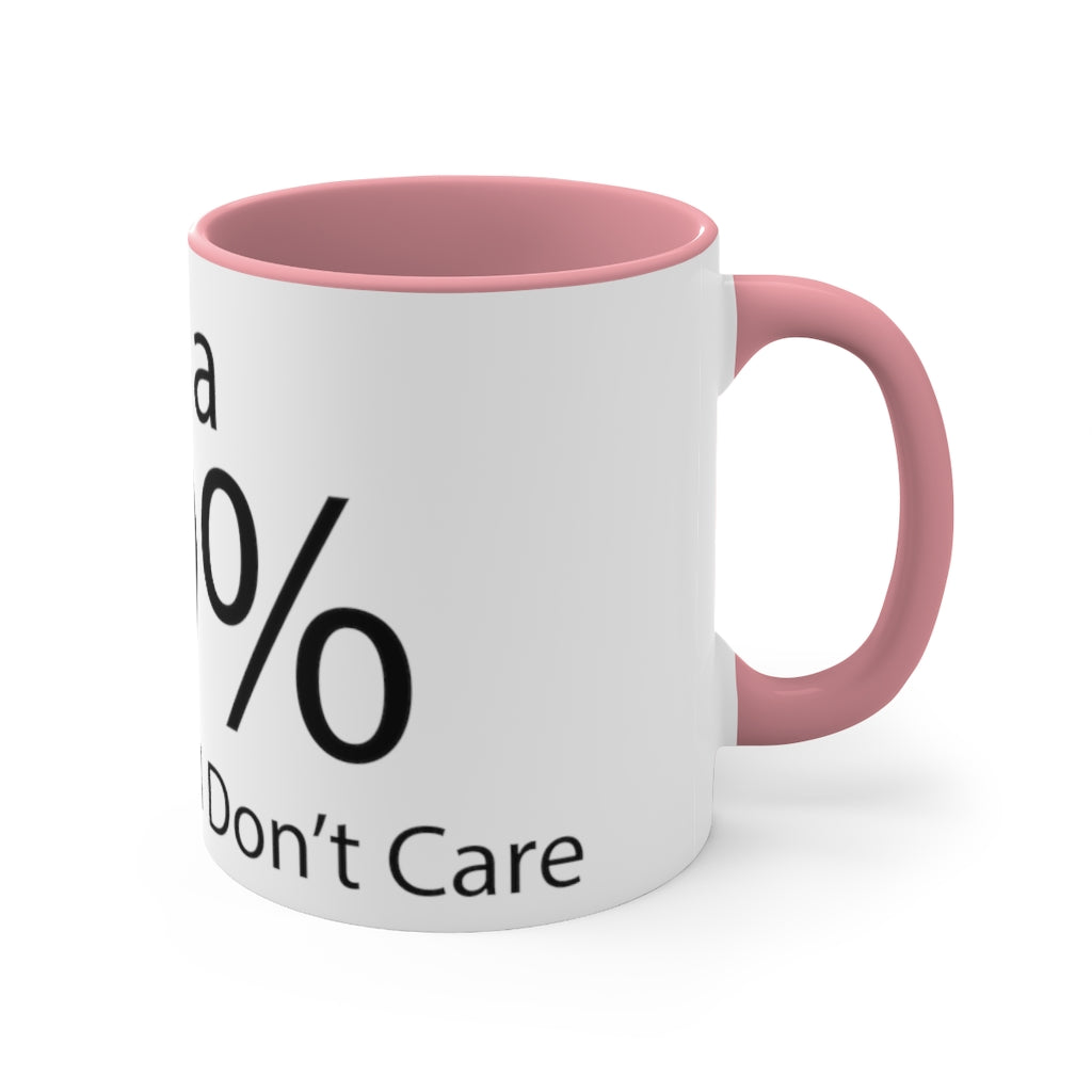 A two-tone accent coffee mug featuring a humorous quote, with a colored interior and C-handle for comfortable use.