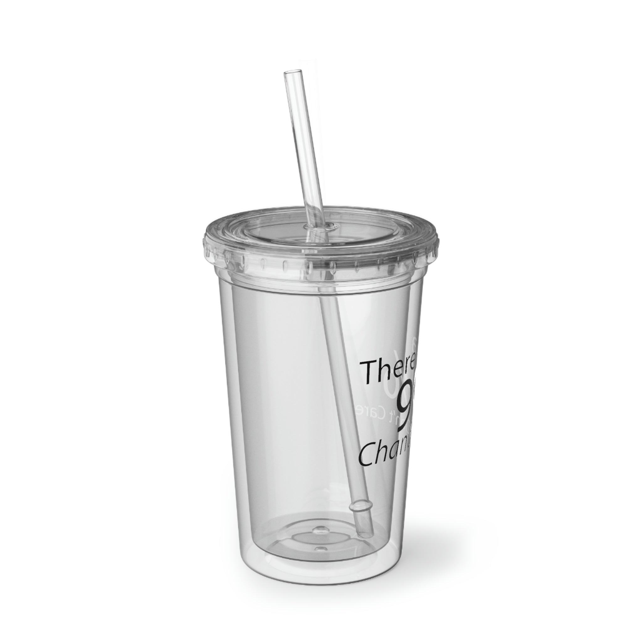 A stylish 32 oz Suave Acrylic Cup made of stainless steel with a black screw-on cap and a plastic straw, featuring customizable design options.