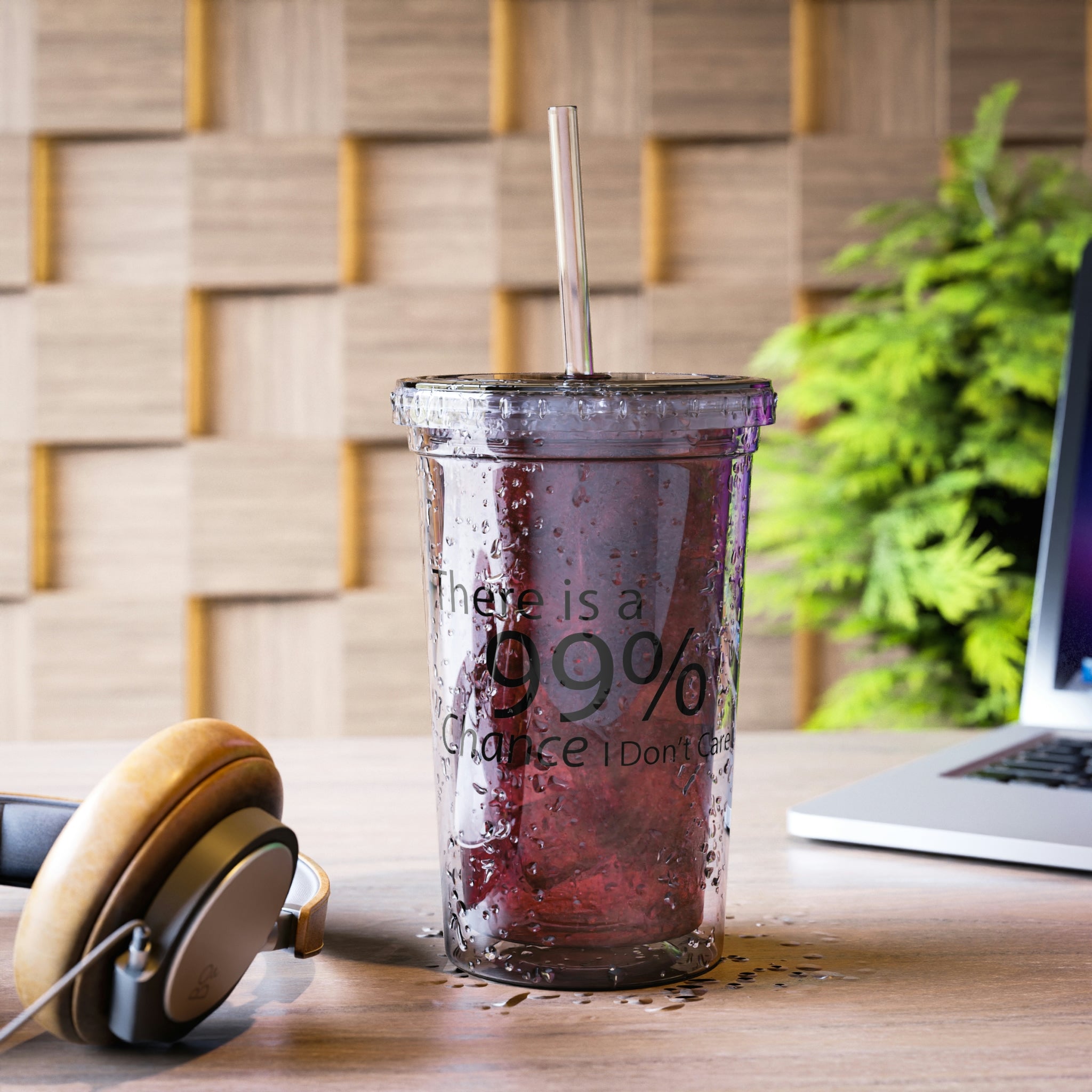 A stylish 32 oz Suave Acrylic Cup made of stainless steel with a black screw-on cap and a plastic straw, featuring customizable design options.