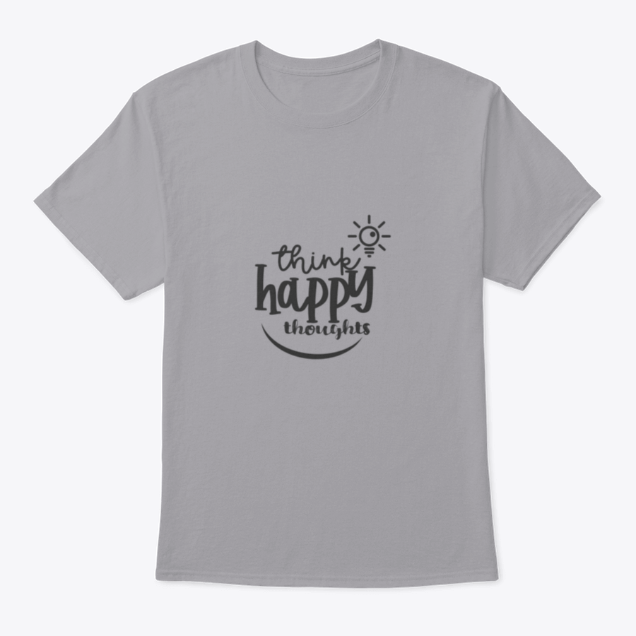 A soft cotton t-shirt featuring the motivational quote 'Think Happy Thoughts' in a stylish design, perfect for casual wear.