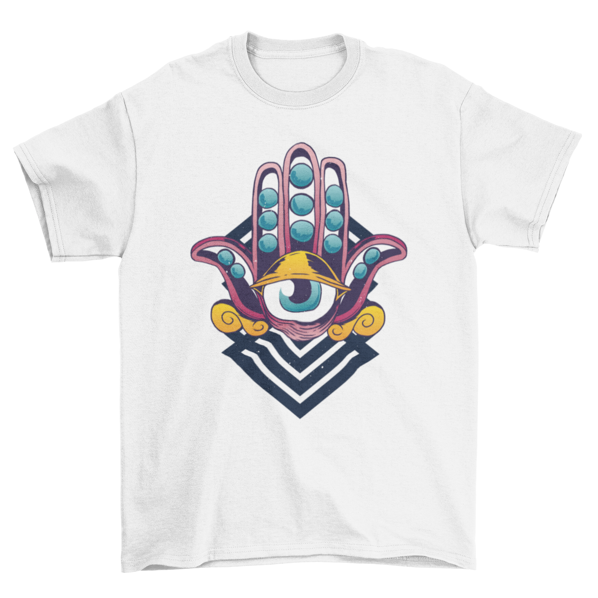 Third Eye T-Shirt featuring a colorful hand illustration with a mystical third eye design at the center.