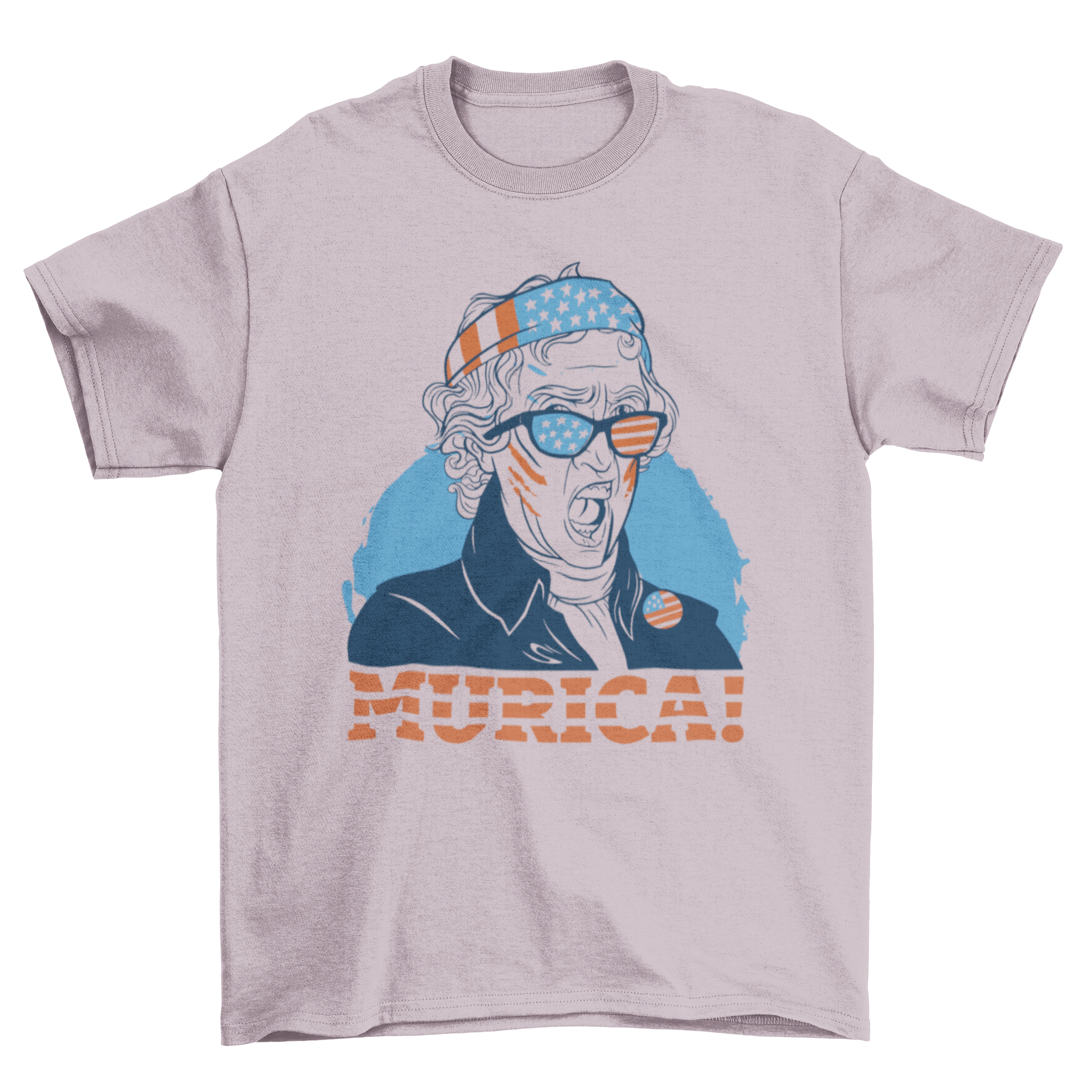 A stylish Thomas Jefferson t-shirt featuring a detailed drawing of Jefferson and the quote 'Murica!' in bold letters.