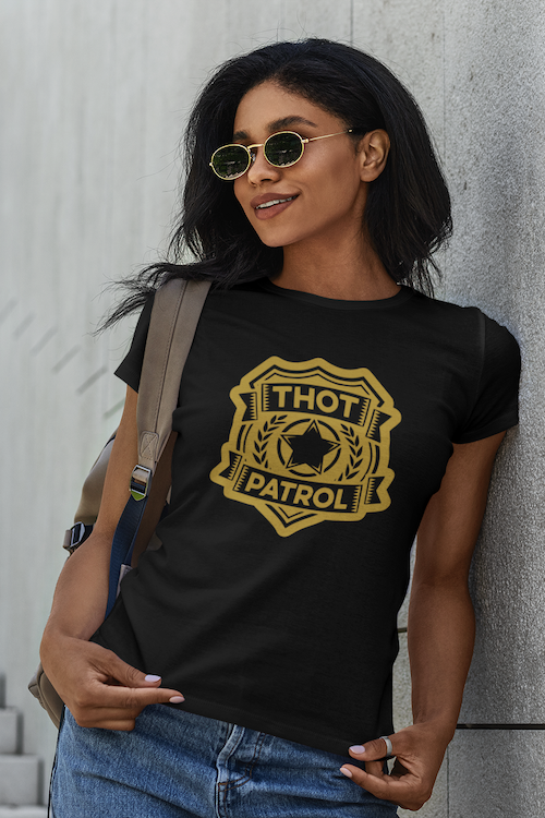 Thot Patrol T-Shirt displayed on a mannequin, showcasing its unisex design and soft fabric.