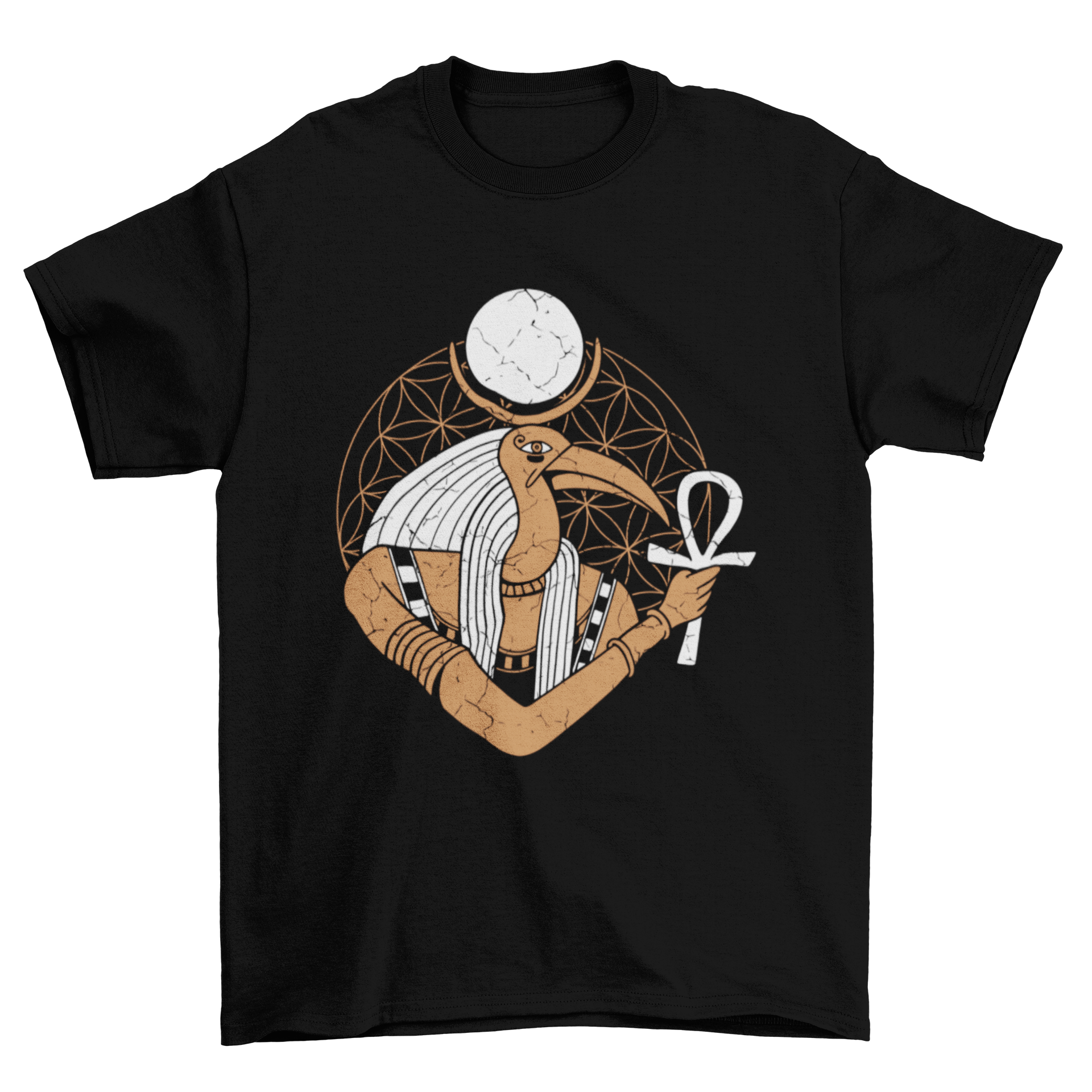 Thoth Egyptian God T-shirt featuring an intricate illustration of the ibis-headed deity.