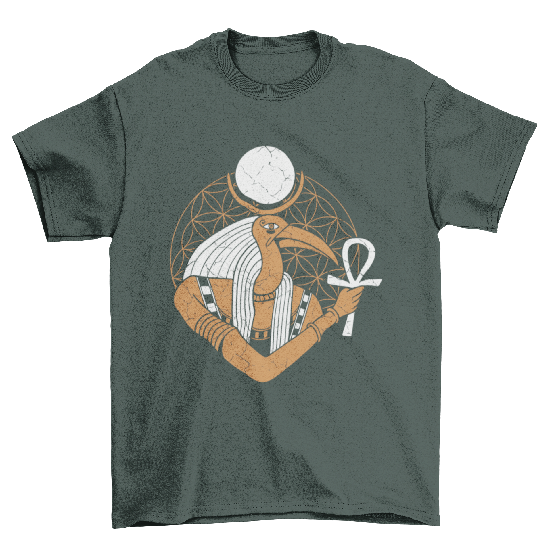 Thoth Egyptian God T-shirt featuring an intricate illustration of the ibis-headed deity.