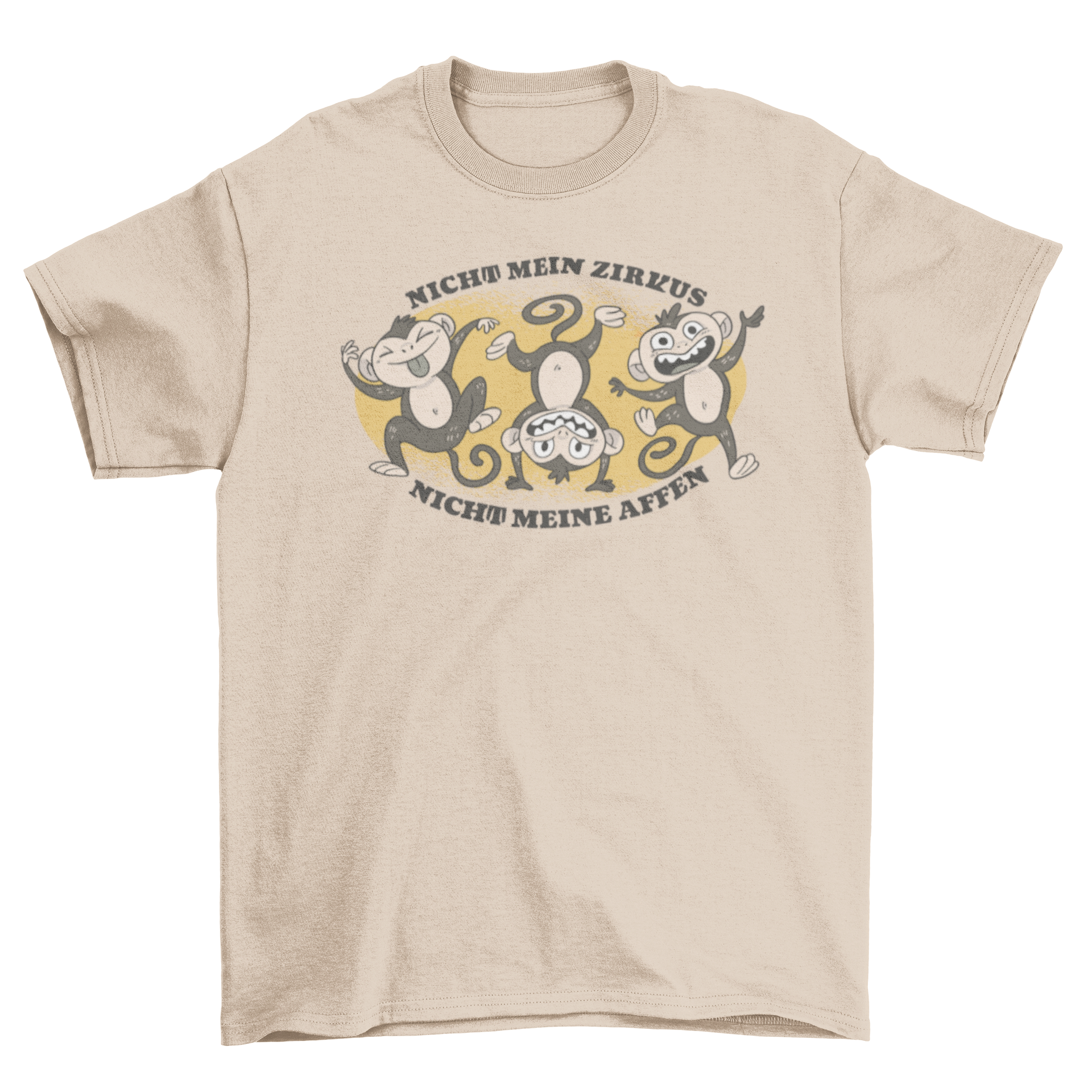 Three Monkey Animals T-Shirt featuring a humorous design with three monkeys and a German quote.