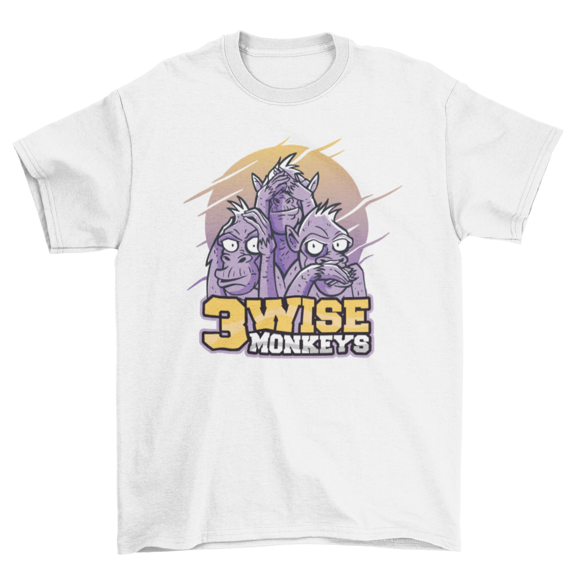 Three Wise Monkeys t-shirt featuring monkeys covering their ears, eyes, and mouth in a stylish design.