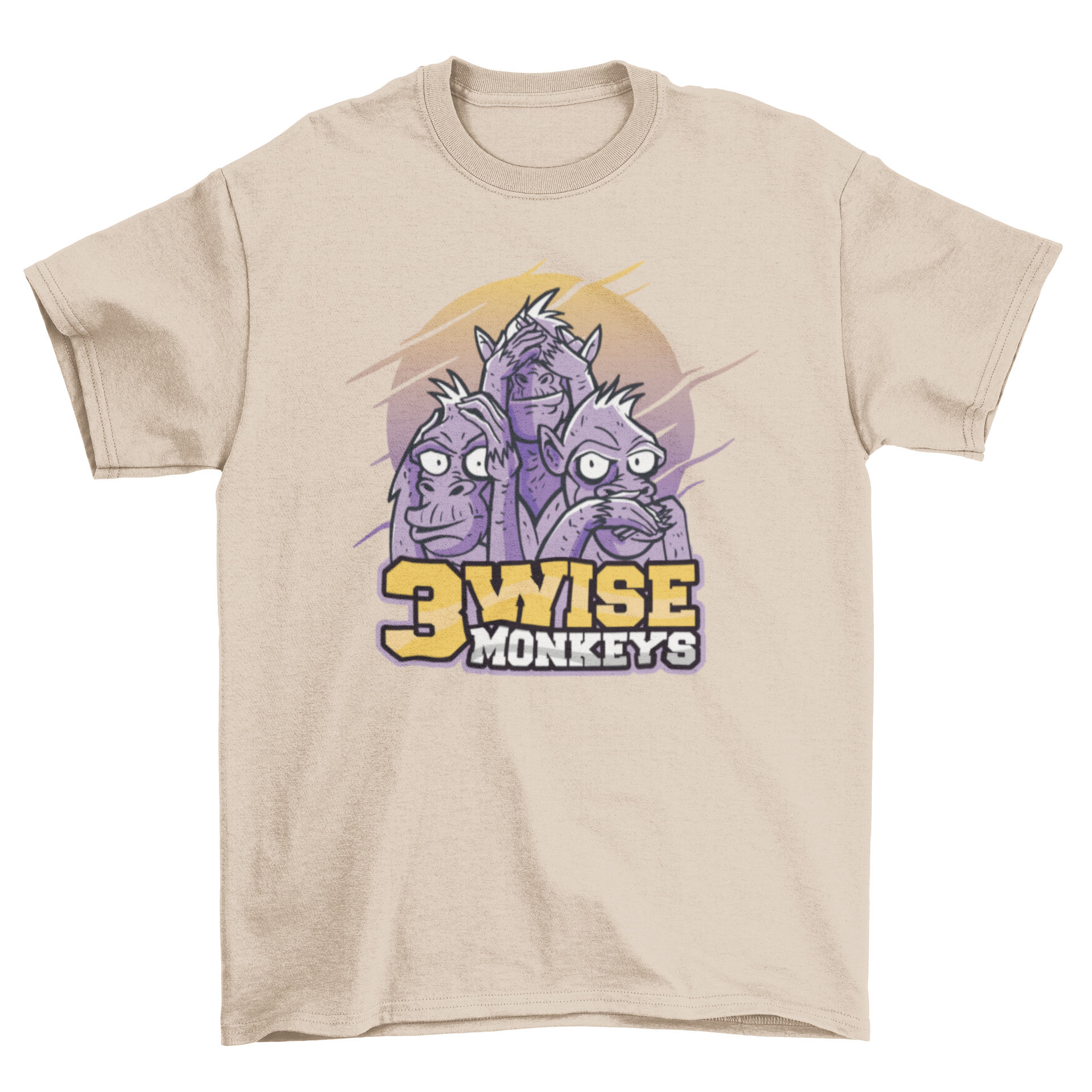 Three Wise Monkeys t-shirt featuring monkeys covering their ears, eyes, and mouth in a stylish design.