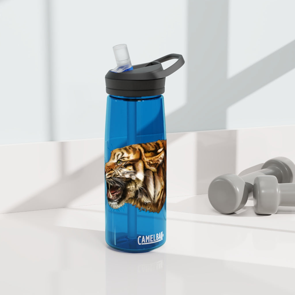 Tiger CamelBak Eddy® Water Bottle in vibrant colors, showcasing its durable Tritan™ material and spill-proof design.