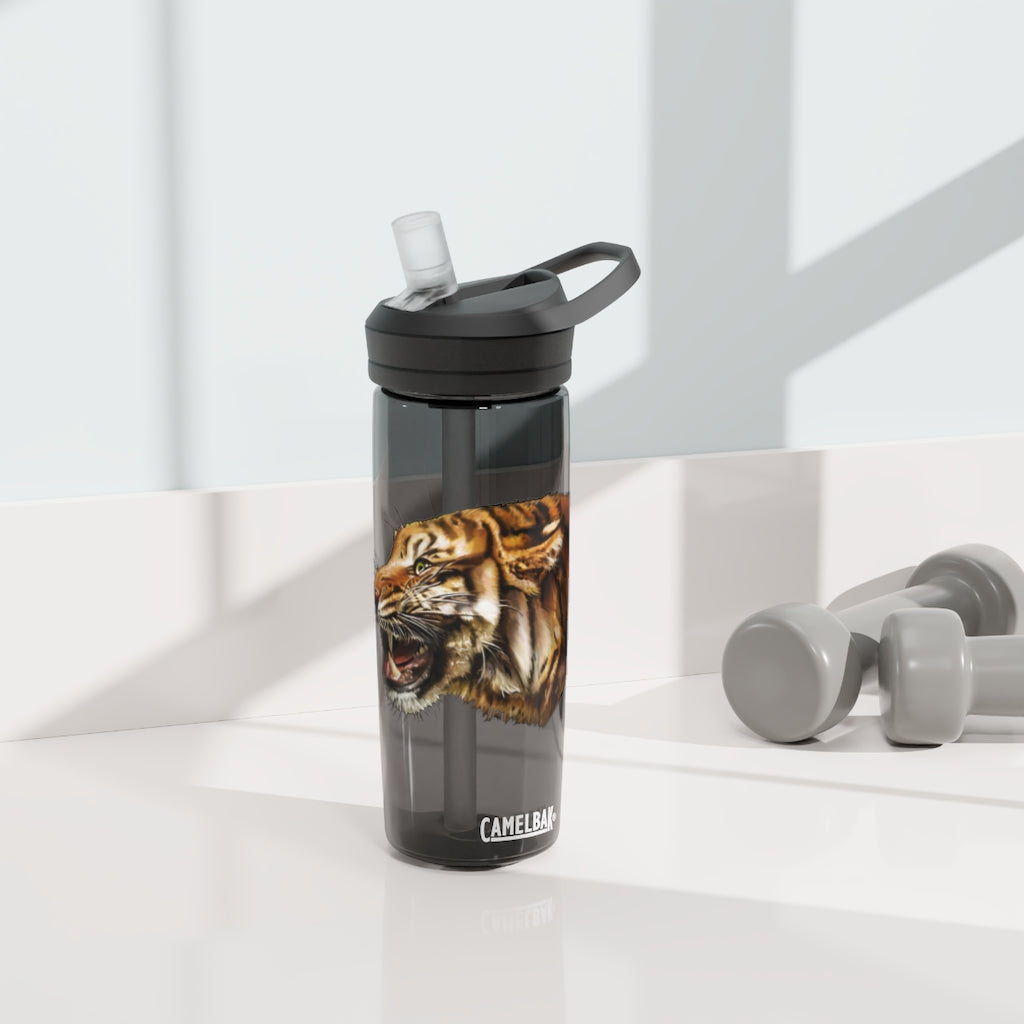 Tiger CamelBak Eddy® Water Bottle in vibrant colors, showcasing its durable Tritan™ material and spill-proof design.